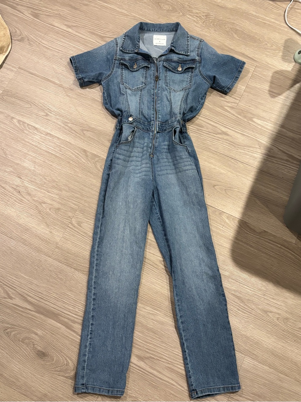 Celebrity Pink Denim-Look Short-Sleeve One-Piece Jumpsuit - Blue